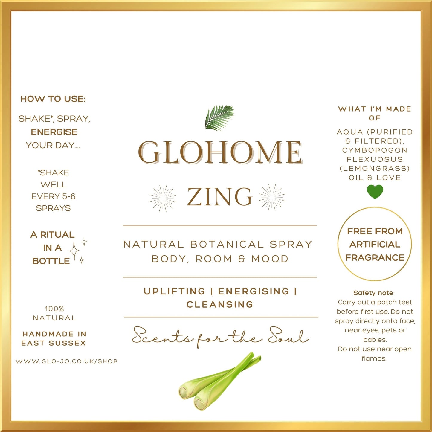 ZING – 100% Natural Botanical Multi Purpose Spray - Uplifting | Cleansing | Energising | Lemongrass